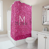Gordijnen met roze glitter monogram douchegordijn (In situ)