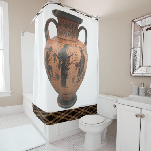 gordijnpatroon met bruinvaas douchegordijn (In situ)