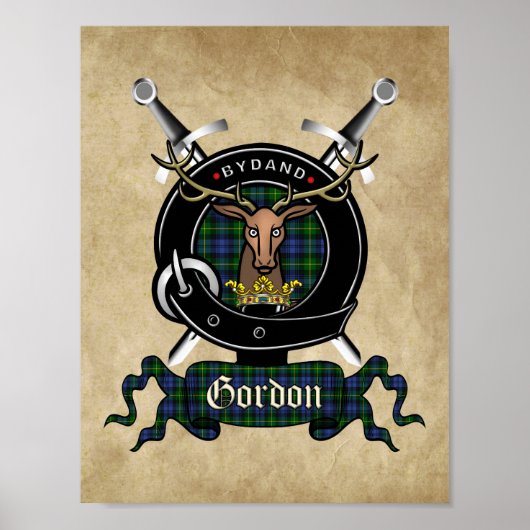 Gordon Clan Badge & Tartan 8,5x11 Poster (Voorkant)