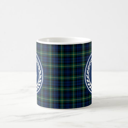 Gordon Clan Blauw en Groene Tartan Monogram Koffiemok (Center)