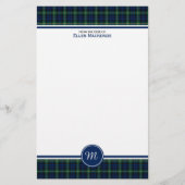 Gordon Clan Donkerblauw en Groen Tartan Monogram Briefpapier (Voorkant)