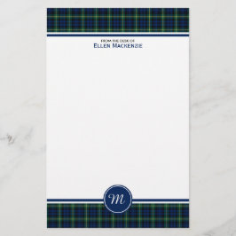 Gordon Clan Donkerblauw en Groen Tartan Monogram Briefpapier