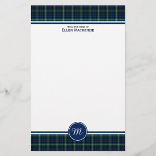 Gordon Clan Donkerblauw en Groen Tartan Monogram Briefpapier