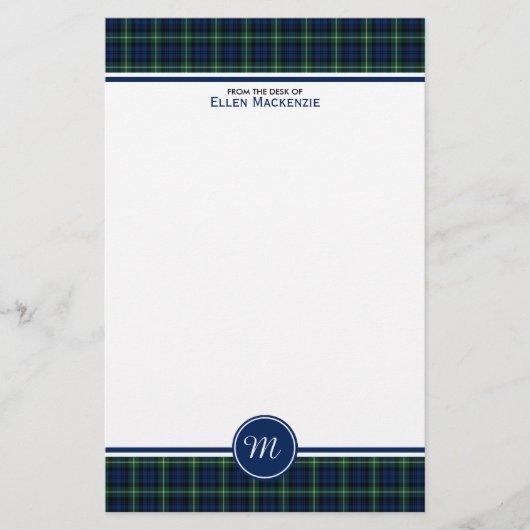 Gordon Clan Donkerblauw en Groen Tartan Monogram Briefpapier (Voorkant)