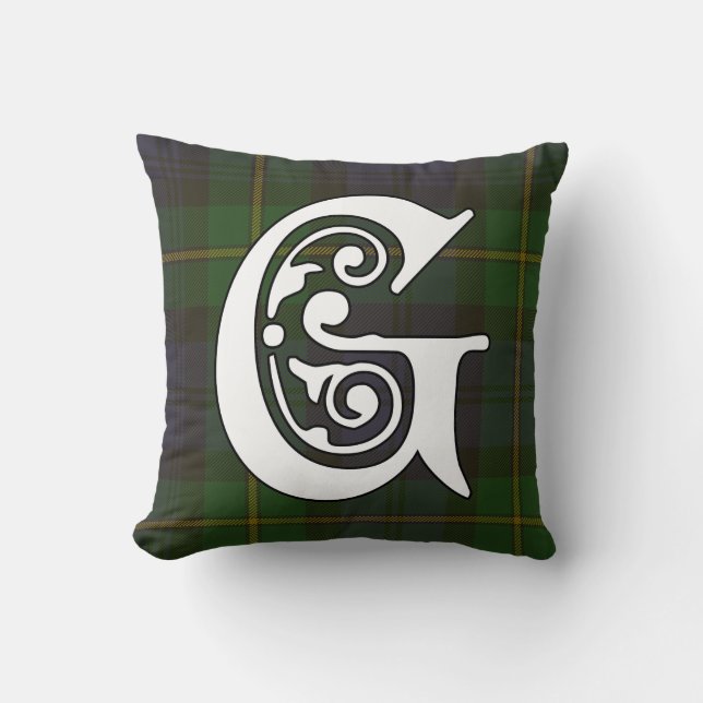 Gordon Clan Tartan Monogram Kussen (Voorkant)