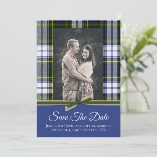 Gordon Dress Plaid Bruiloft Save the Date Kaart (Staand voorkant)