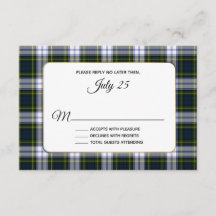 Gordon Dress Tartan Plaid Bruiloft RSVP Kaart