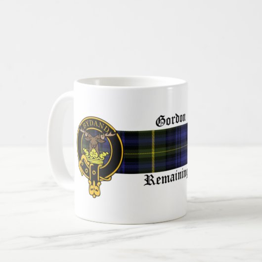 Gordon Scottish crest and Tartan mok (Voorkant links)