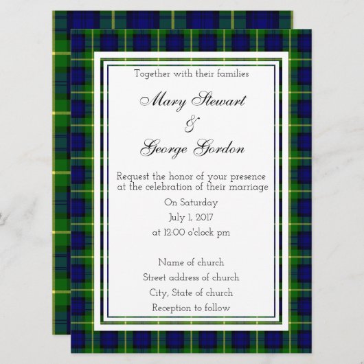 Gordon Scottish Wedding Invitation Kaart (Voorkant / Achterkant)