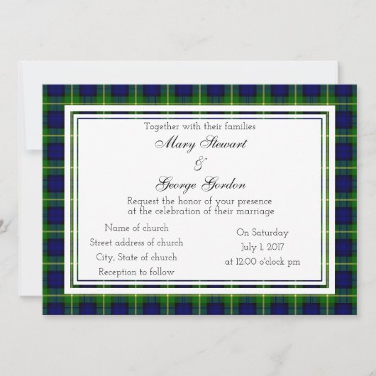 Gordon Scottish Wedding Invitation Kaart (Voorkant)