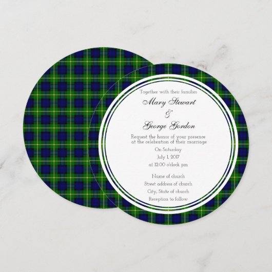 Gordon Scottish Wedding Round Uitnodiging (Voorkant / Achterkant)