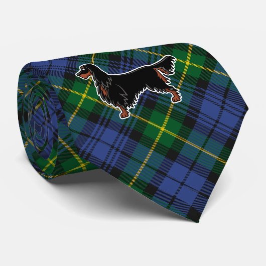 Gordon Setter boven Gordon Tartan stropdas (Opgerold)