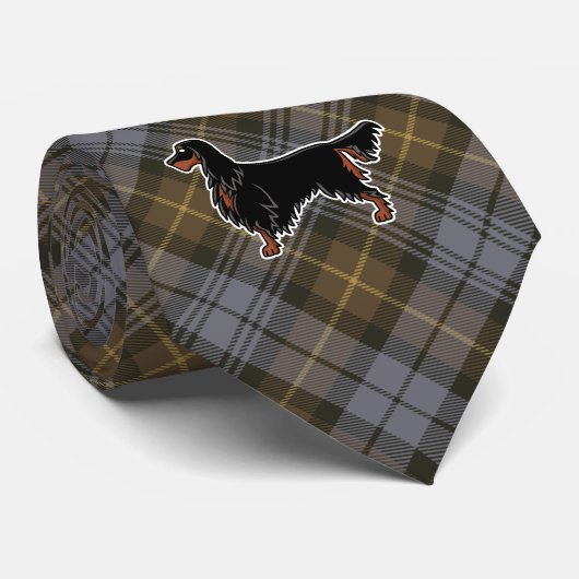Gordon Setter boven Gordon Weathered Tartan Stropdas (Opgerold)