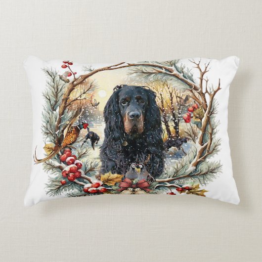 Gordon Setter Christmas Joy – Seasonal Dog Art Accent Kussen (Voorkant)