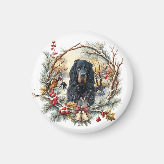 Gordon Setter Christmas Joy – Seasonal Dog Art Magneet (Voorkant)
