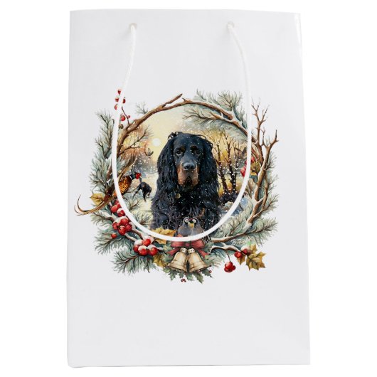 Gordon Setter Christmas Joy – Seasonal Dog Art Medium Cadeauzakje (Voorkant)