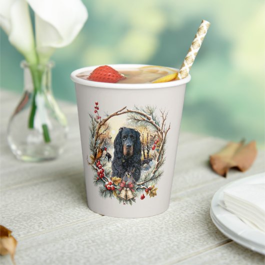 Gordon Setter Christmas Joy – Seasonal Dog Art Papieren Bekers (Insitu)