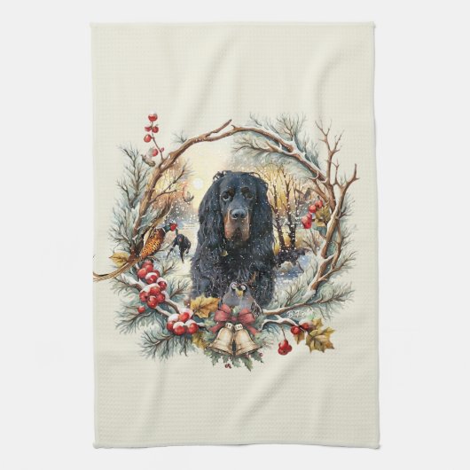 Gordon Setter Christmas Joy – Seasonal Dog Art Theedoek (Verticaal)