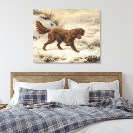 Gordon Setter Dog in een Sneeuwwitje Winter Landsc Canvas Afdruk (Insitu (Slaapkamer))