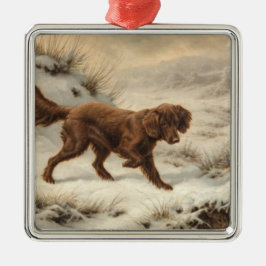 Gordon Setter Dog in een Sneeuwwitje Winter Landsc Metalen Ornament
