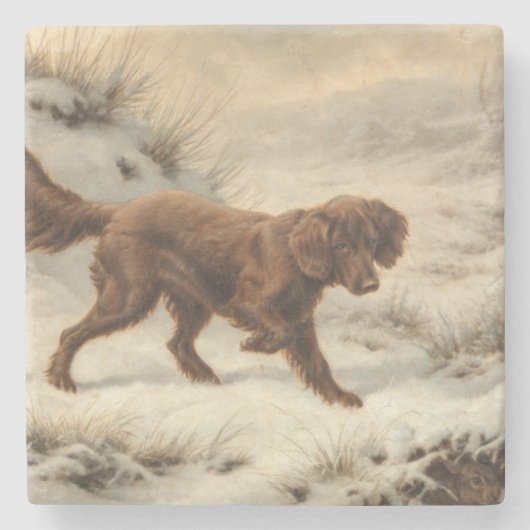 Gordon Setter Dog in een Sneeuwwitje Winter Landsc Stenen Onderzetter (Voorkant)