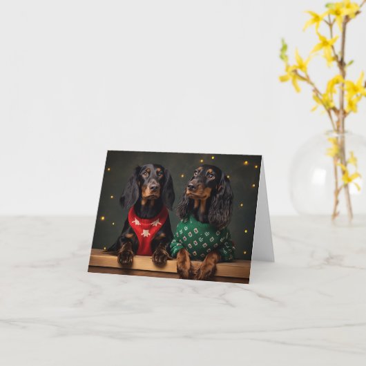 Gordon Setter Dogs Kerst Kaart (Gele Bloem)