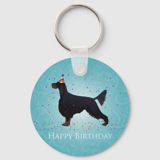 Gordon Setter Happy Birthday Design Sleutelhanger (Voorkant)