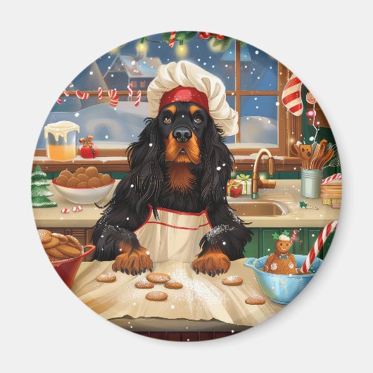 Gordon Setter Holiday Baking: Feestelijke Kerst Magneet (Voorkant)