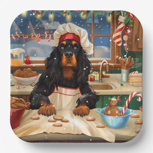 Gordon Setter Holiday Baking: Feestelijke Kerst Papieren Bordje (Voorkant)