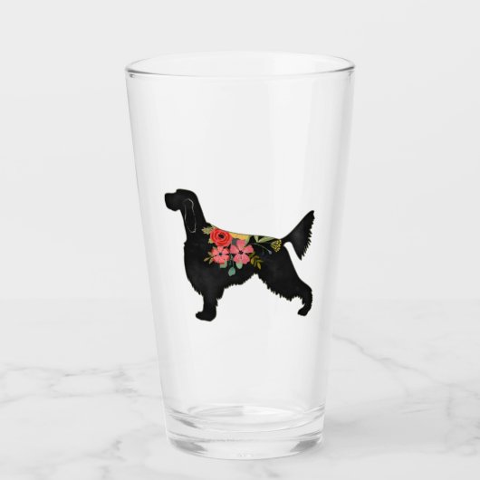 Gordon Setter Hondenras Bohemian Floral Silhouette Glas (Voorkant)