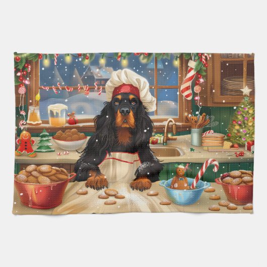 Gordon Setter Kerstbakfeest: Festieve Kerstmis Theedoek (Horizontaal)
