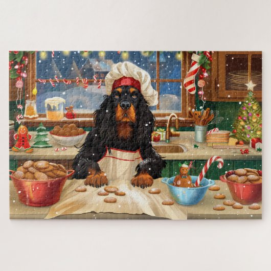 Gordon Setter Kerstbakken: Festive Kerstmis Legpuzzel (Horizontaal)