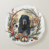 Gordon Setter Kerstvreugde – Seizoensgebonden Hond Rond Kussen (Achterkant)
