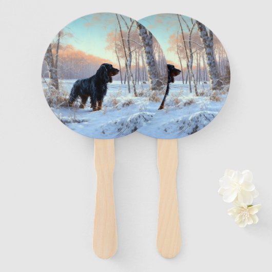 Gordon Setter Laat het Sneeuwen Kerstmis Handwaaier (Voorkant en achterkant)