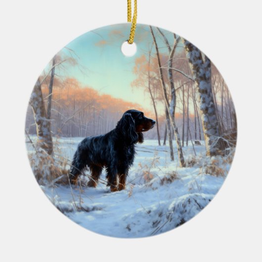 Gordon Setter Laat het Sneeuwen Kerstmis Keramisch Ornament (Voorkant)