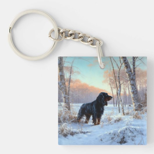 Gordon Setter Laat het Sneeuwen Kerstmis Sleutelhanger (Voorkant)