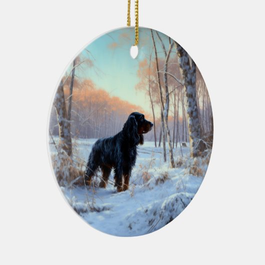 Gordon Setter liet het sneeuwen Kerstmis Keramisch Ornament (Rechts)