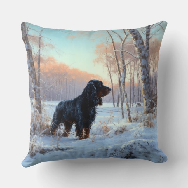 Gordon Setter liet het sneeuwen Kerstmis Kussen (Achterkant)