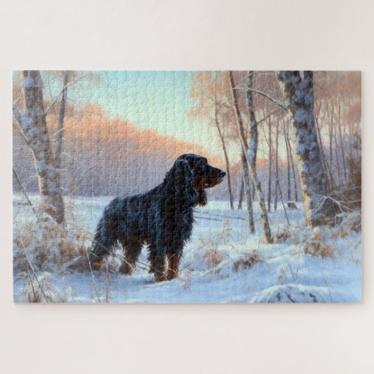Gordon Setter liet het sneeuwen Kerstmis Legpuzzel (Horizontaal)