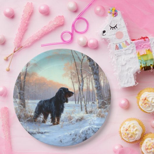 Gordon Setter liet het sneeuwen Kerstmis Papieren Bordje (Feest)