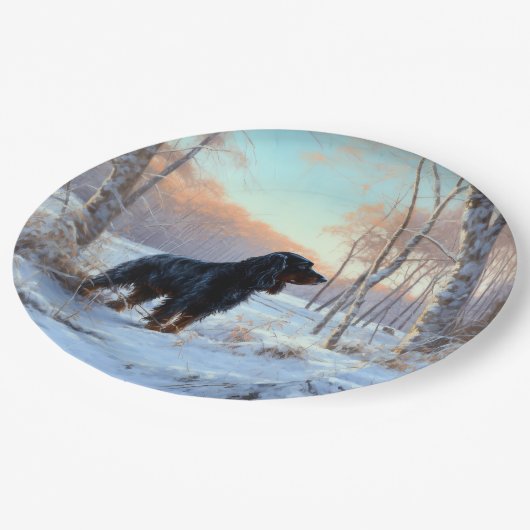 Gordon Setter liet het sneeuwen Kerstmis Papieren Bordje (Gekanteld)