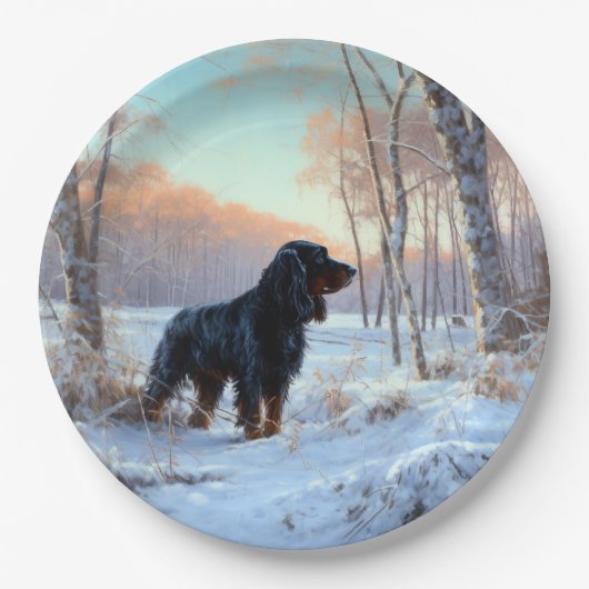 Gordon Setter liet het sneeuwen Kerstmis Papieren Bordje (Voorkant)