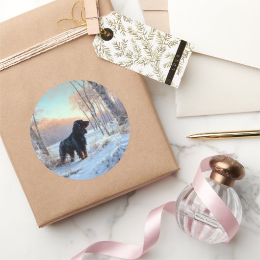 Gordon Setter liet het sneeuwen Kerstmis Ronde Sticker (Geschenken)