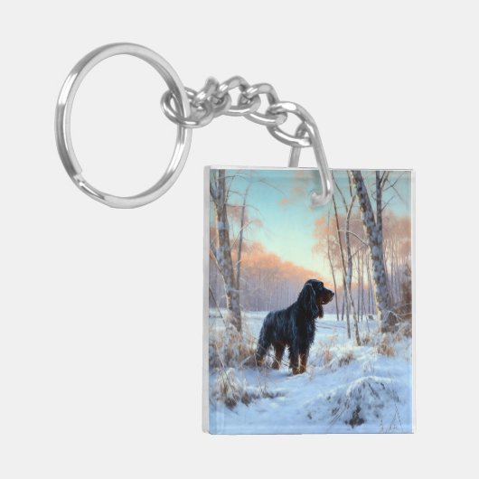 Gordon Setter liet het sneeuwen Kerstmis Sleutelhanger (Voorkant Links)