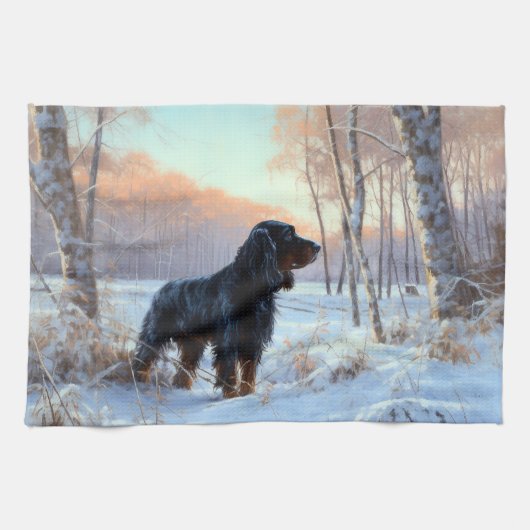 Gordon Setter liet het sneeuwen Kerstmis Theedoek (Horizontaal)