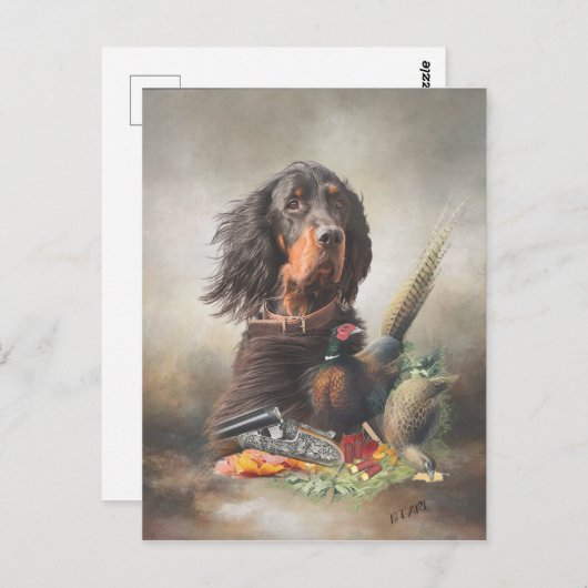 Gordon setter met fazanten, Art Briefkaart (Voorkant / Achterkant)