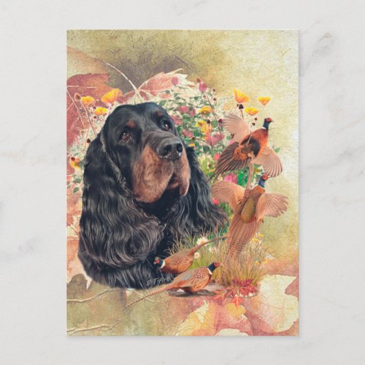Gordon setter met fazanten, Art Feestdagenkaart (Voorkant)