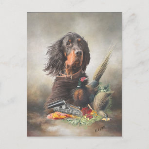 Gordon setter met fazanten, Art Feestdagenkaart