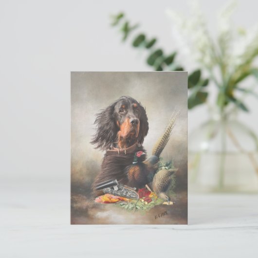 Gordon setter met fazanten, Art Feestdagenkaart (Staand voorkant)