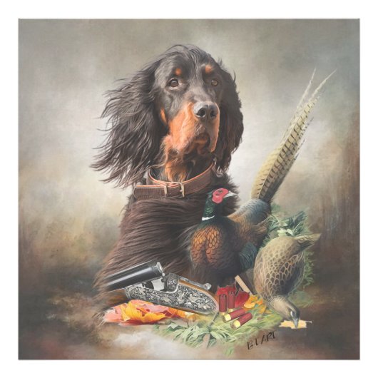 Gordon setter met fazanten, Art Foto Afdruk (Voorkant)